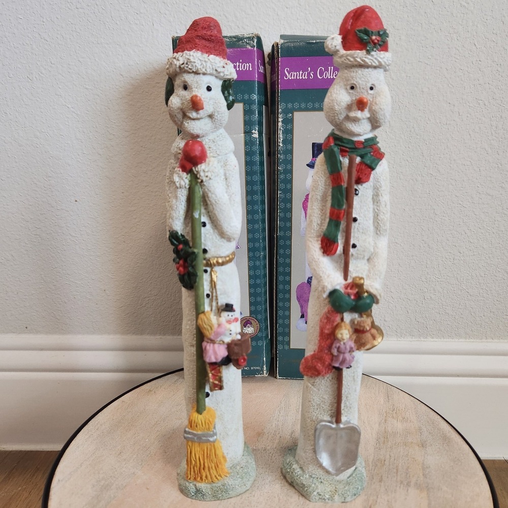 VTG Set Of 2 12in Pencil Snowmen Christmas Winter Santa Collection Decor Snowman
